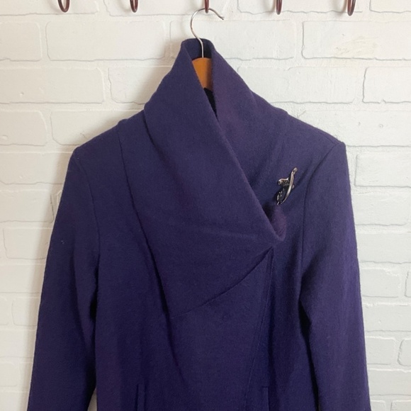 Linea Domani Jacket Cape 100% Boiled Wool High neck Deep Purple Pockets Sz S - Picture 4 of 16